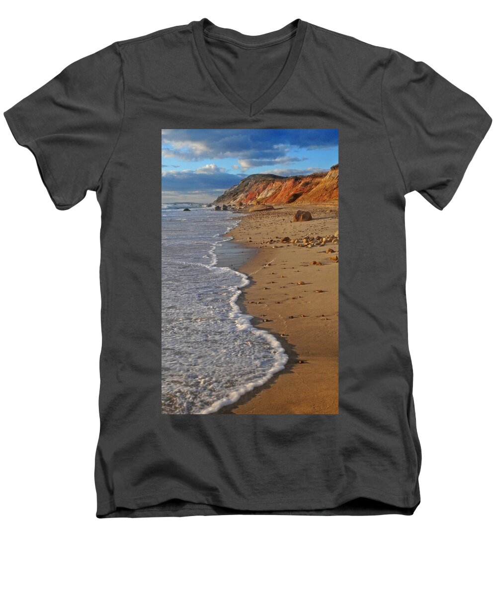 Gayhead Cliffs Men's V-Neck T-Shirt featuring the photograph Gayhead Cliffs Marthas Vineyard #1 by Dave Mills