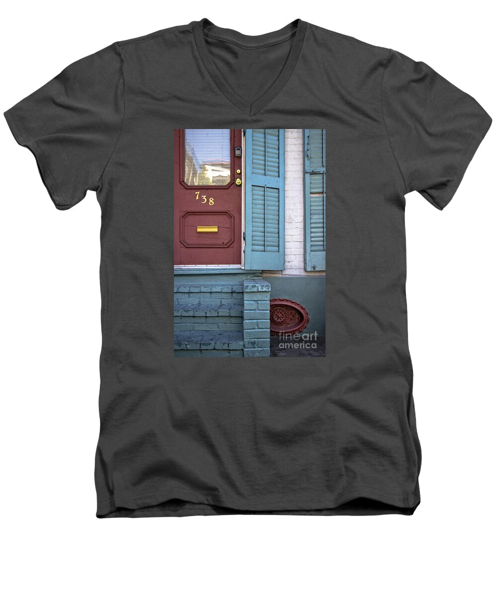 New Orleans Men's V-Neck T-Shirt featuring the photograph Geometry of color, French Quarter #1 by Bob Estremera