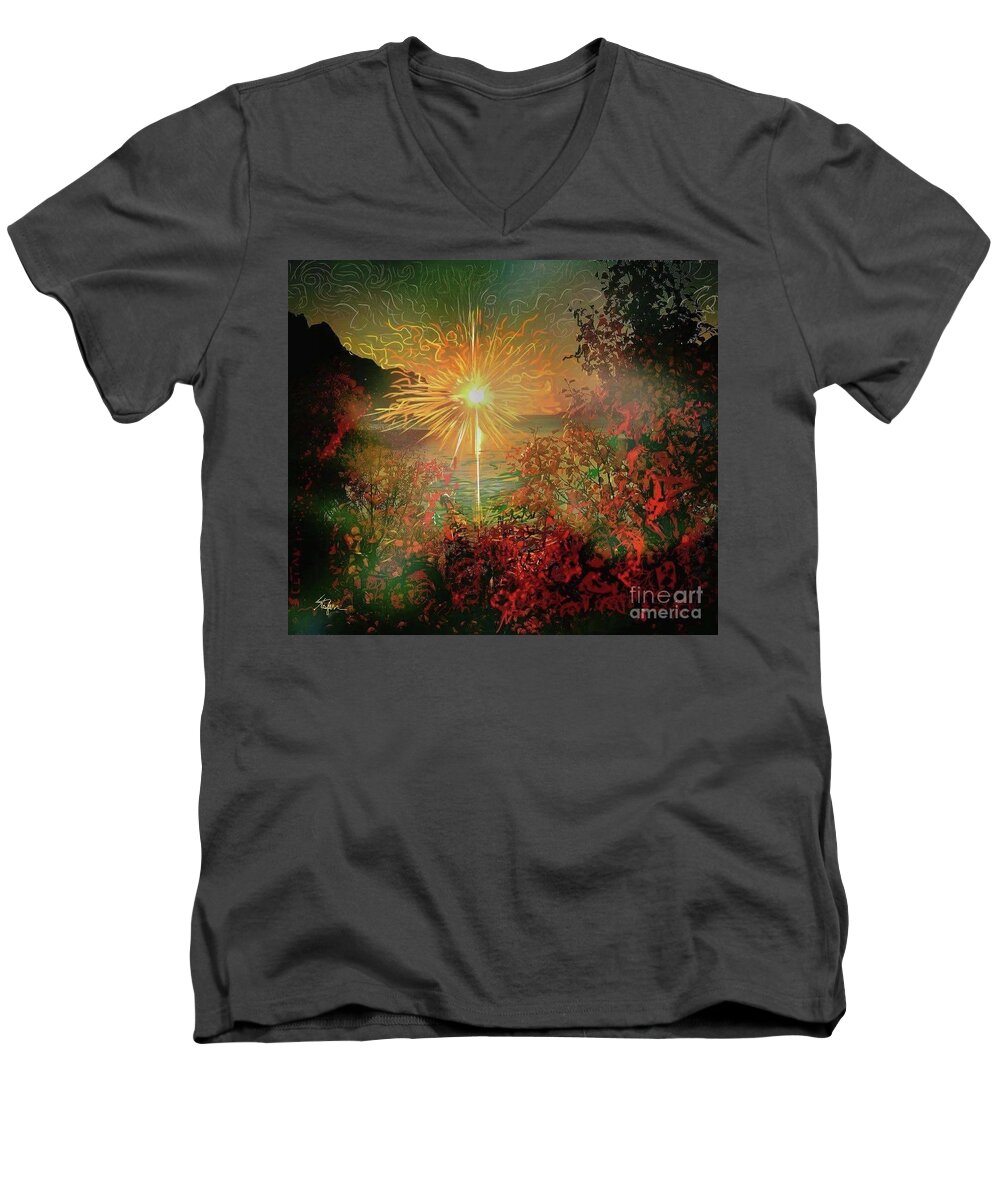 Sunset Men's V-Neck T-Shirt featuring the painting Glorious #1 by Stefan Duncan