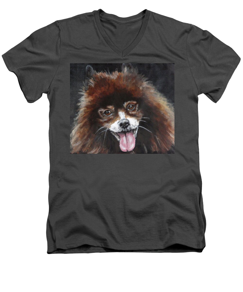 Pomeranian Men's V-Neck T-Shirt featuring the painting Grace #1 by Carol Russell