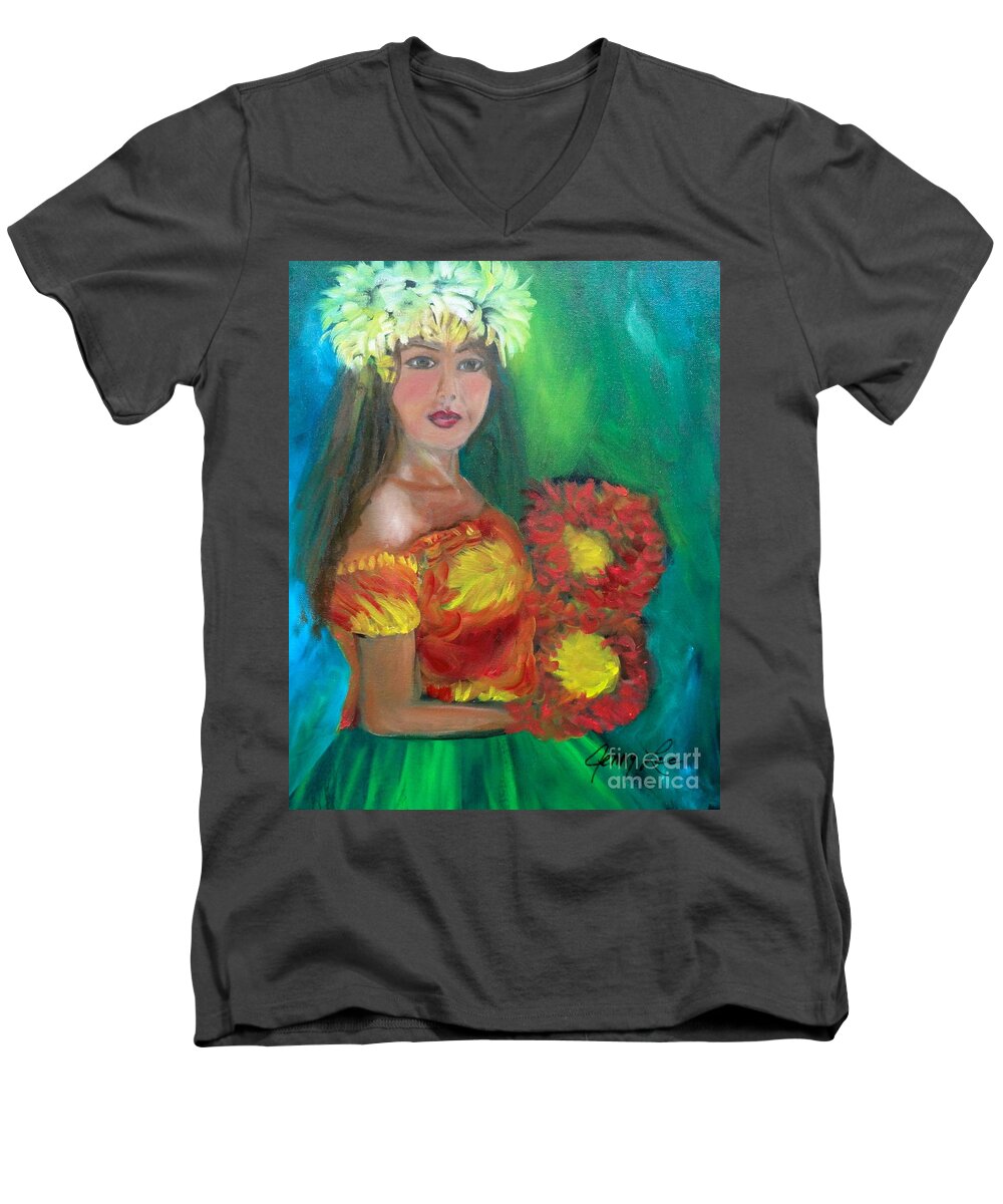 Hula Girl Men's V-Neck T-Shirt featuring the painting Hula 1 #2 by Jenny Lee