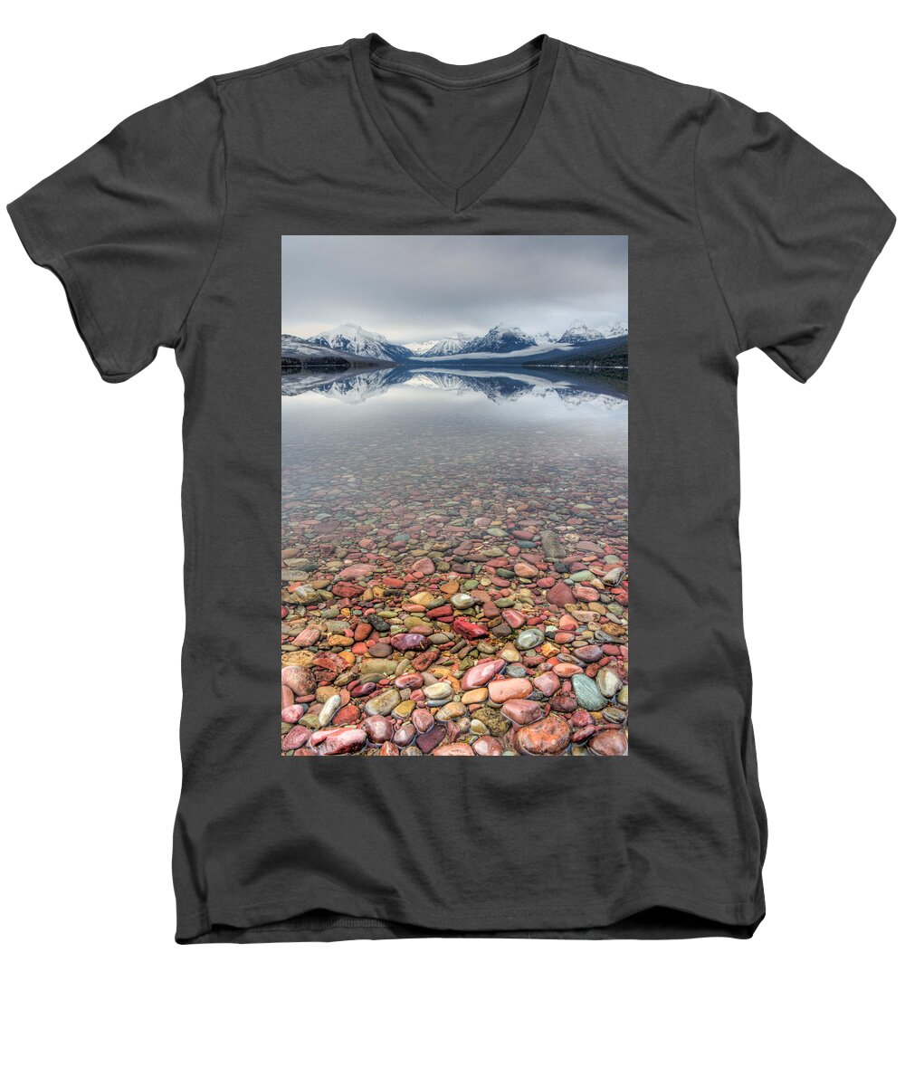 Glacier Men's V-Neck T-Shirt featuring the photograph Lake McDonald, Glacier Nat'l Park #1 by Jedediah Hohf