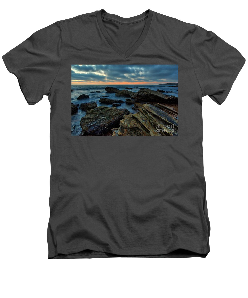 Last Men's V-Neck T-Shirt featuring the photograph Last Light At Crystal Cove #1 by Eddie Yerkish