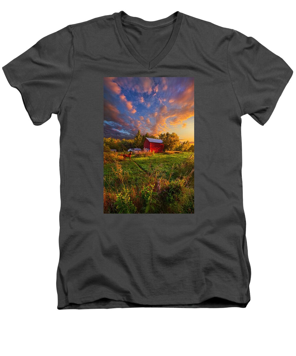 Barn Men's V-Neck T-Shirt featuring the photograph Love's Pure Light #1 by Phil Koch