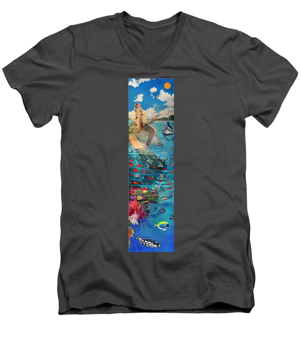  Men's V-Neck T-Shirt featuring the painting Mermaid in Paradise #1 by Bonnie Siracusa