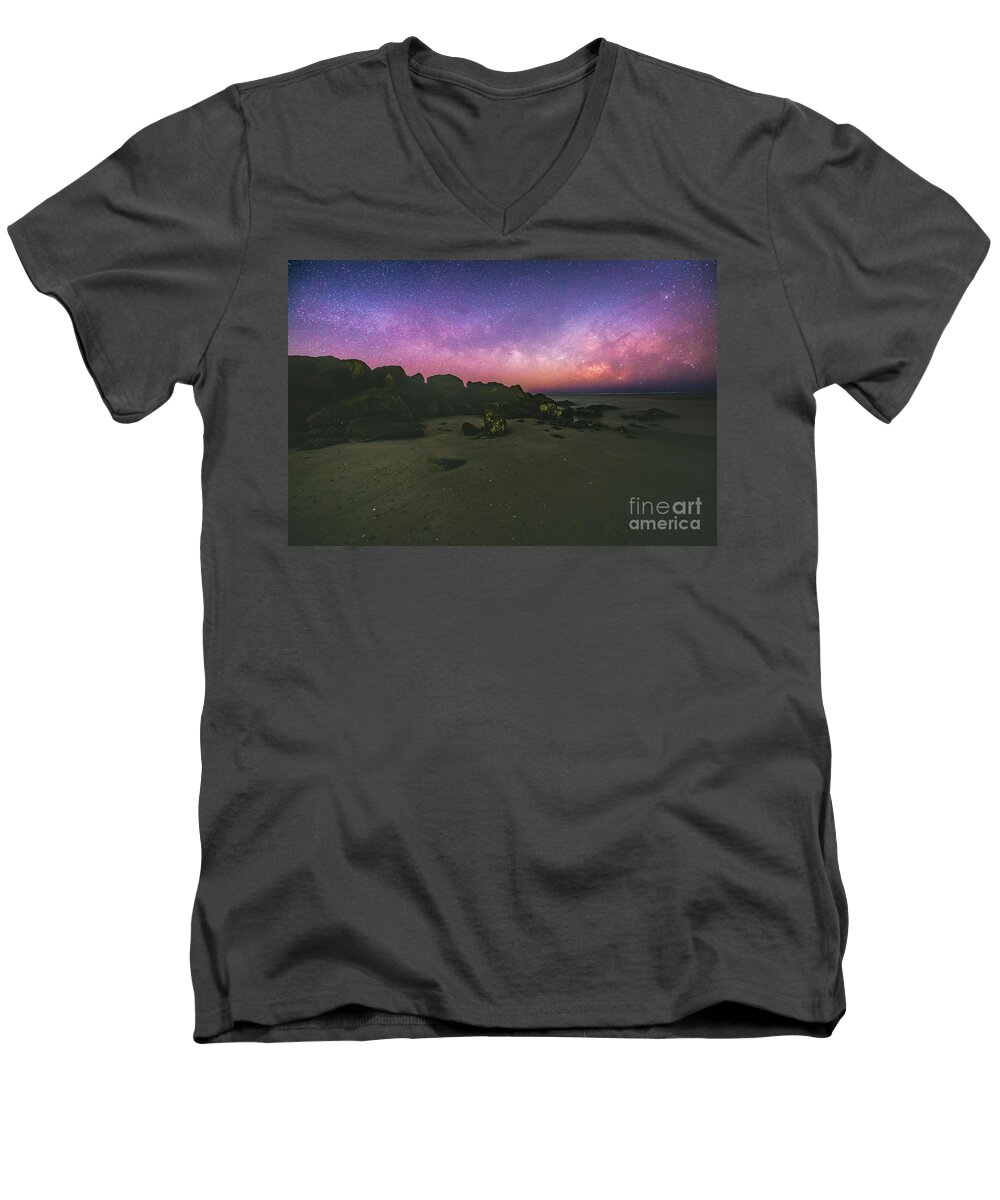 Milky Way Men's V-Neck T-Shirt featuring the photograph Milky Way Beach #1 by Robert Loe