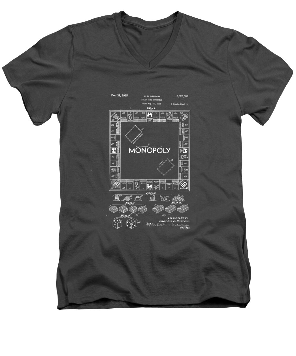 Tee Men's V-Neck T-Shirt featuring the drawing Monopoly Original Patent Art Drawing T-shirt #1 by Edward Fielding