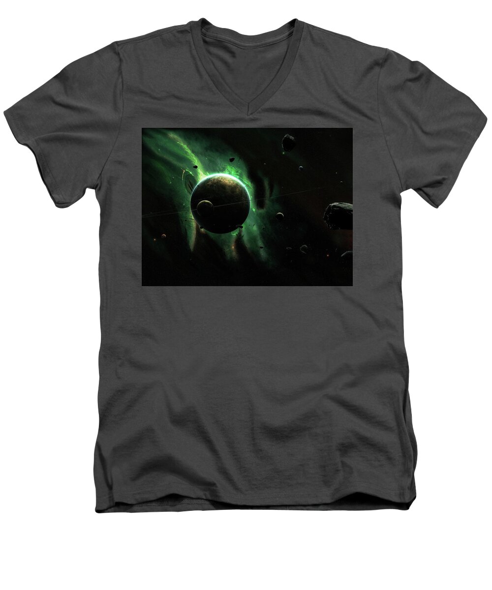 Planets Men's V-Neck T-Shirt featuring the digital art Planets #1 by Maye Loeser