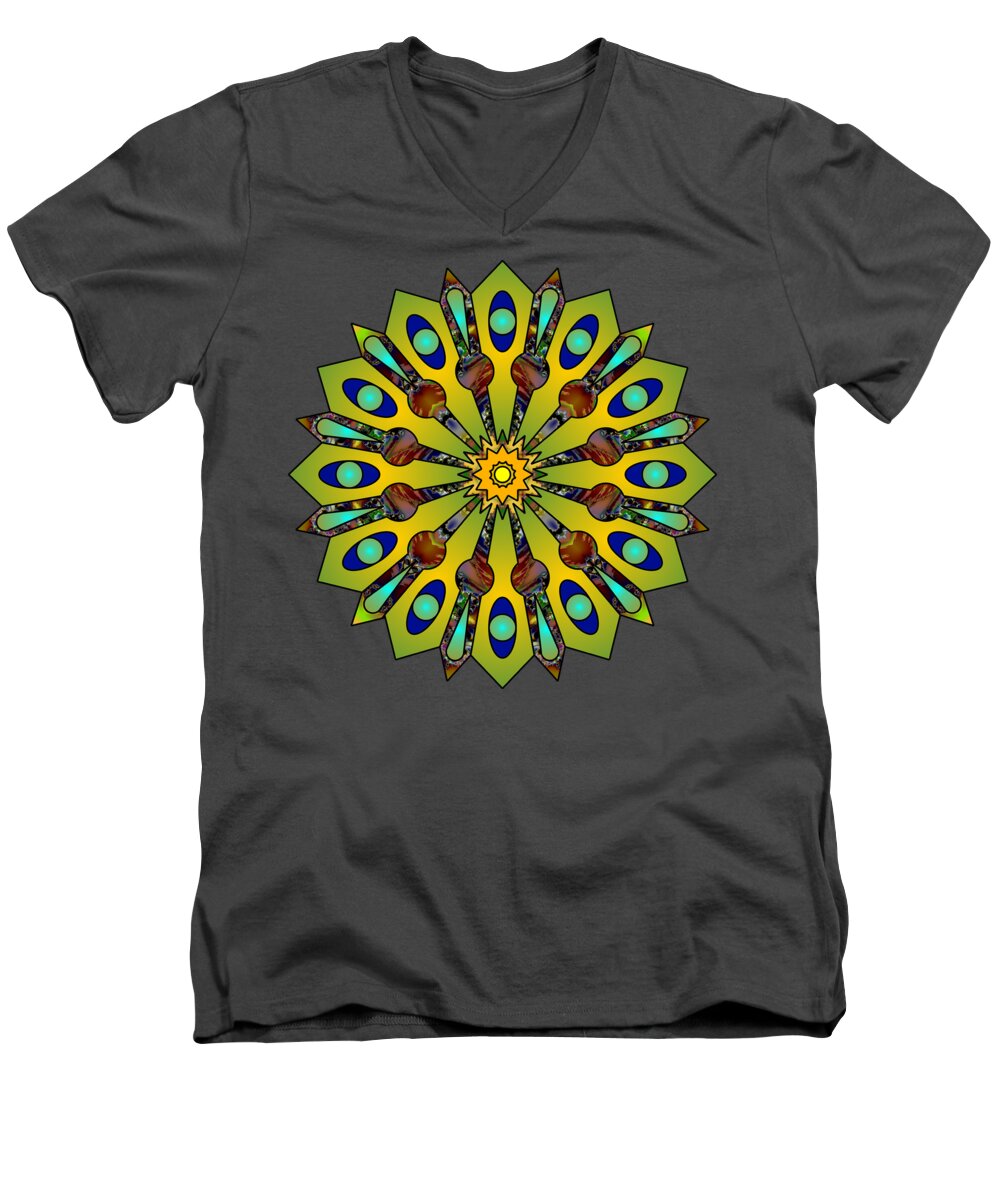 Mandala Men's V-Neck T-Shirt featuring the digital art Psychedelic Mandala 004 A by Larry Capra