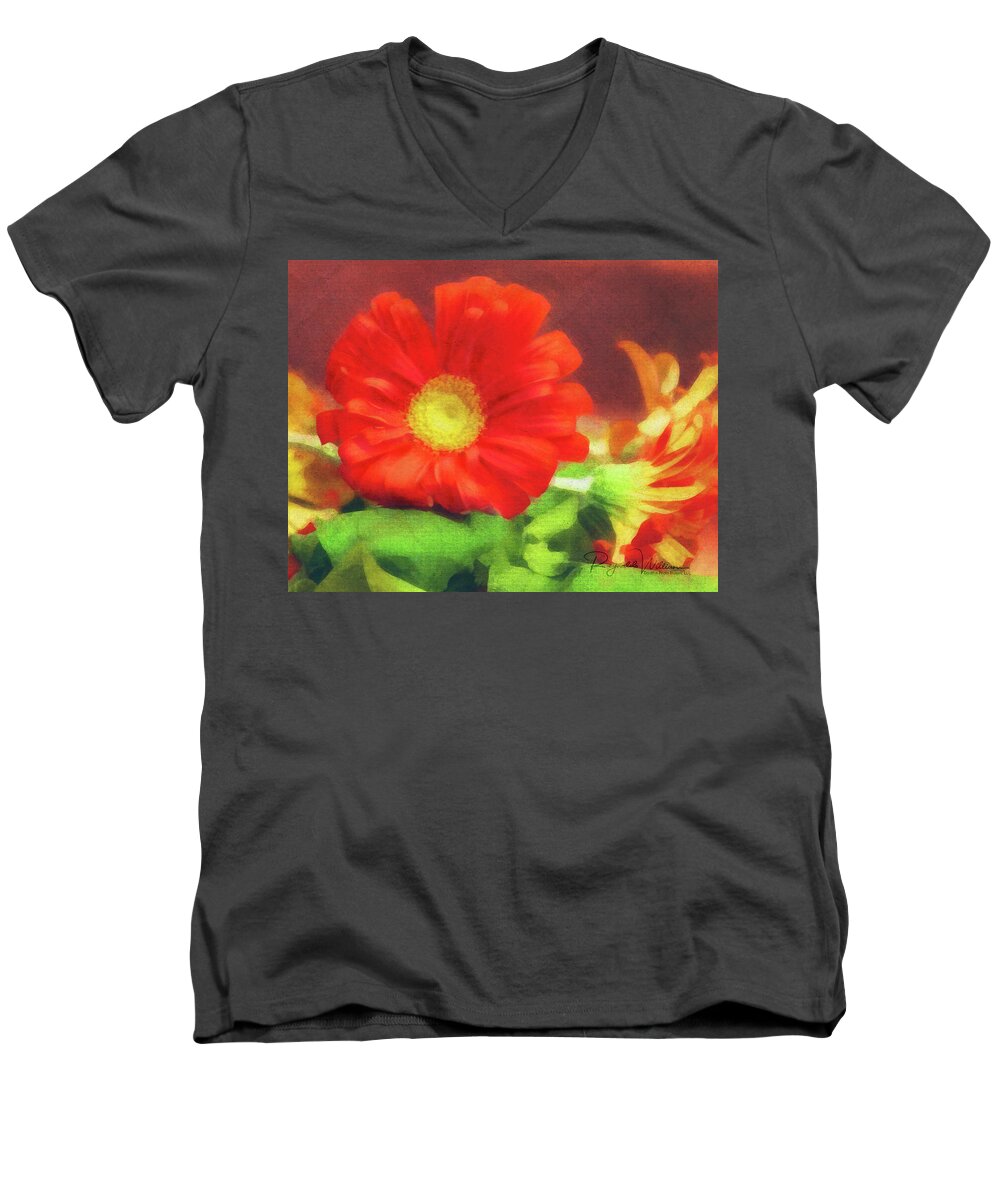 Flower Men's V-Neck T-Shirt featuring the photograph Red Flower #1 by Reynaldo Williams