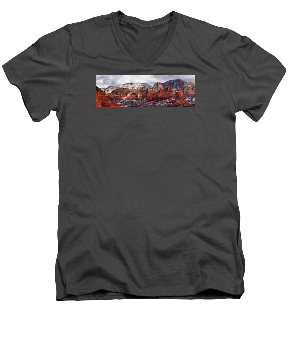 Landscape Men's V-Neck T-Shirt featuring the photograph Red Rock Peaks #1 by Leda Robertson