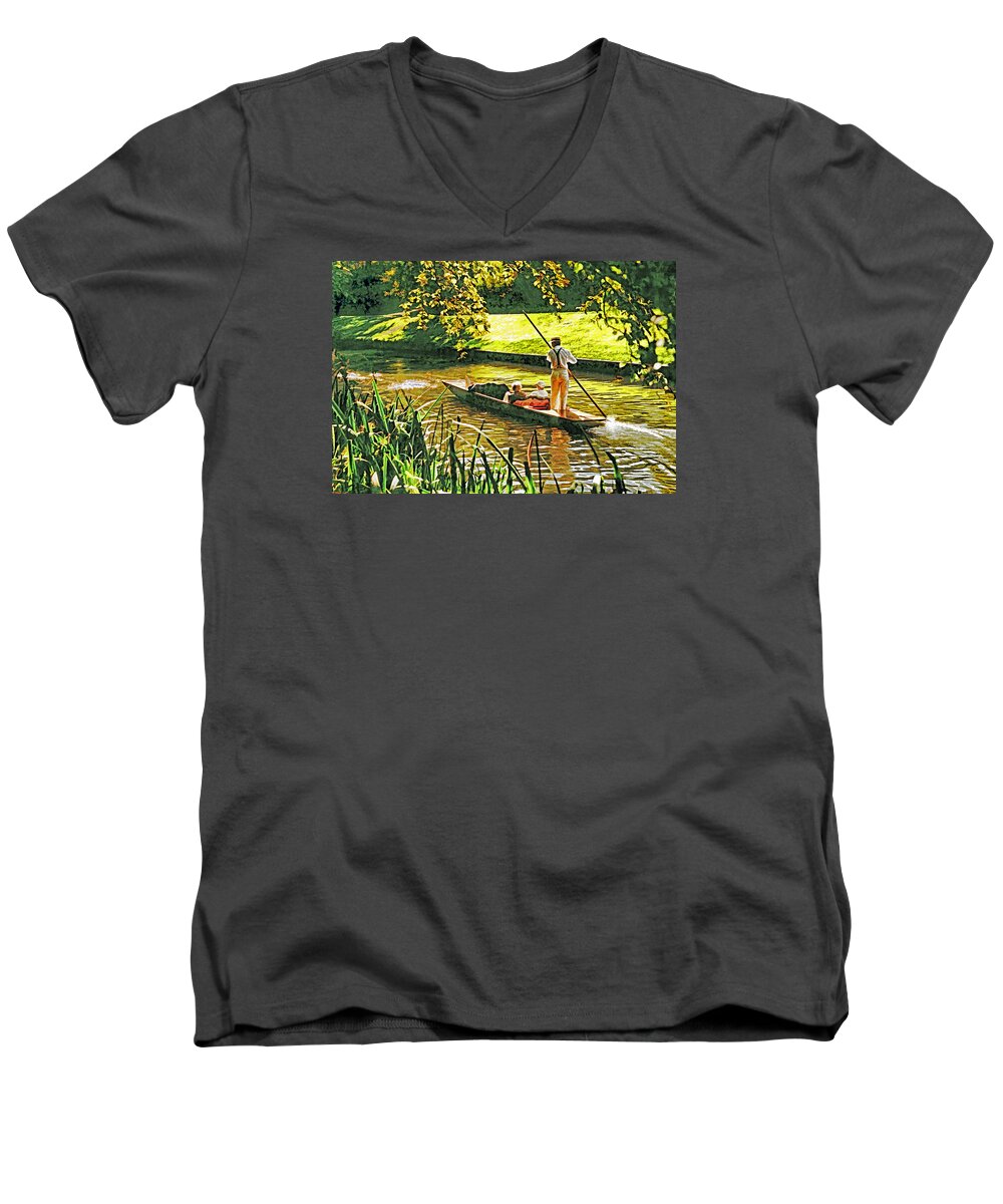New Zealand Men's V-Neck T-Shirt featuring the photograph River Avon Punt #1 by Dennis Cox