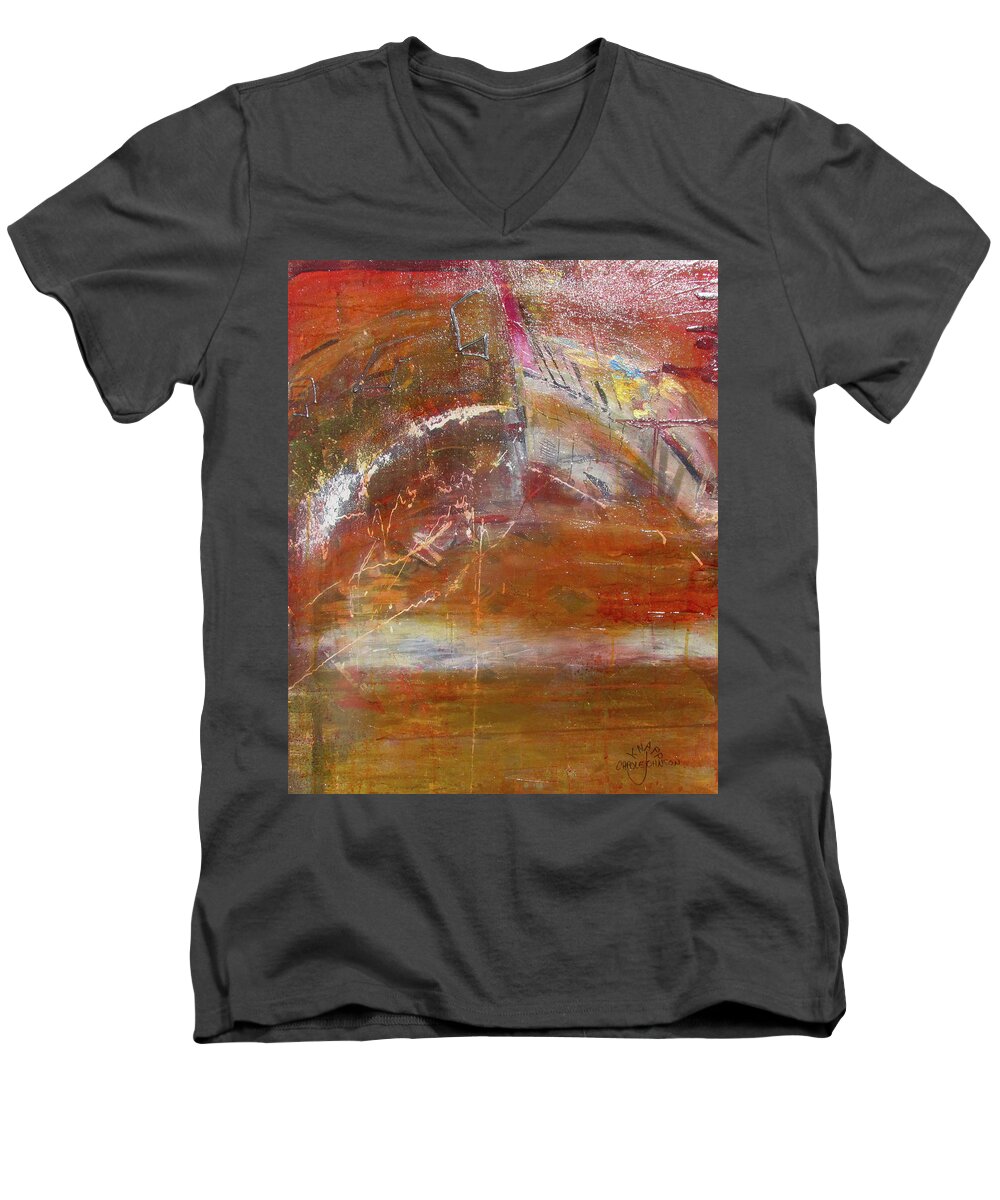 Abstract Men's V-Neck T-Shirt featuring the painting Rusty Rainbow #1 by Carole Johnson