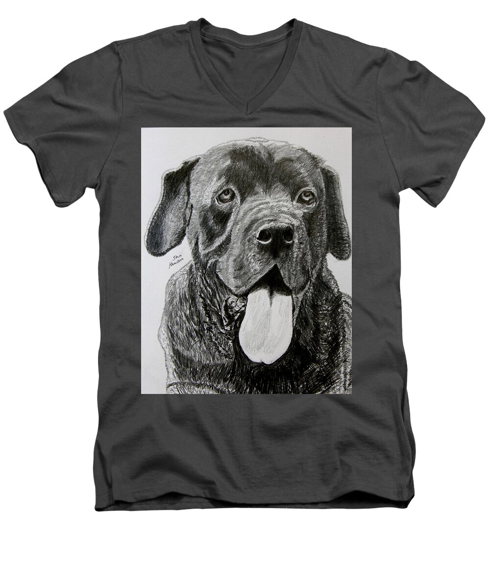 Dog Portrait Men's V-Neck T-Shirt featuring the drawing Sampson #2 by Stan Hamilton