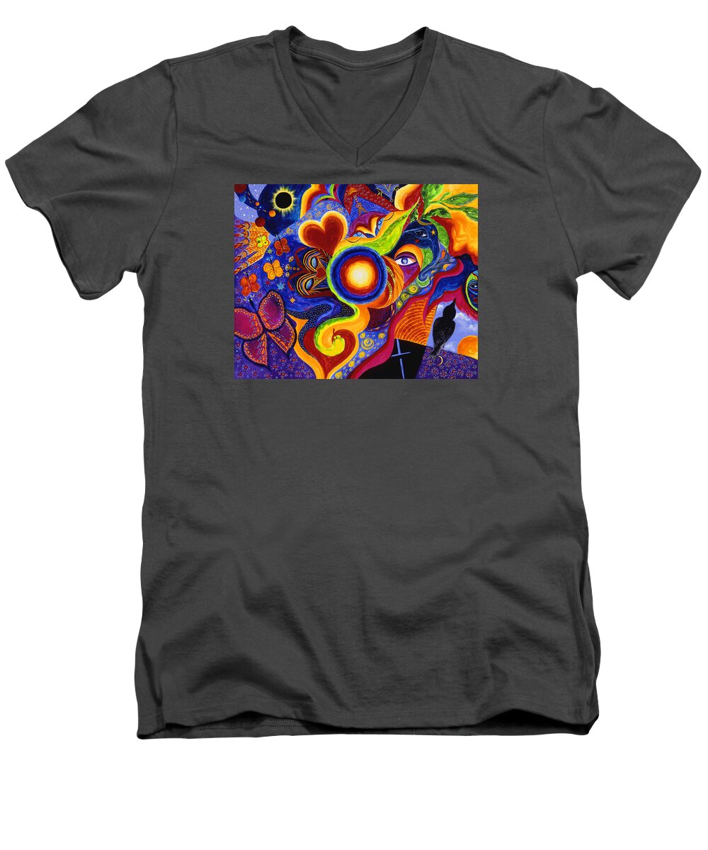 Abstract Men's V-Neck T-Shirt featuring the painting Magical Eclipse by Marina Petro