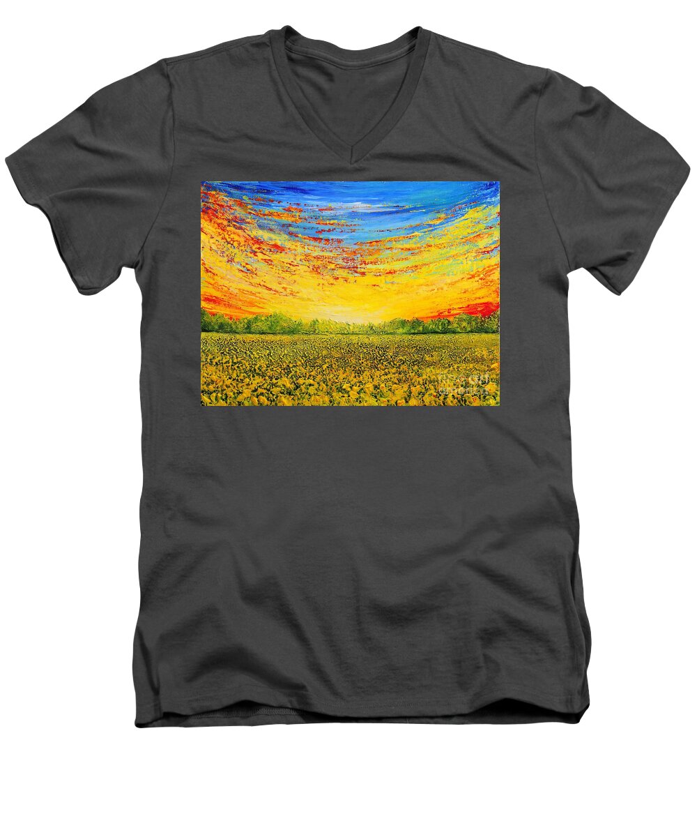 Summer Men's V-Neck T-Shirt featuring the painting Summer #2 by Teresa Wegrzyn