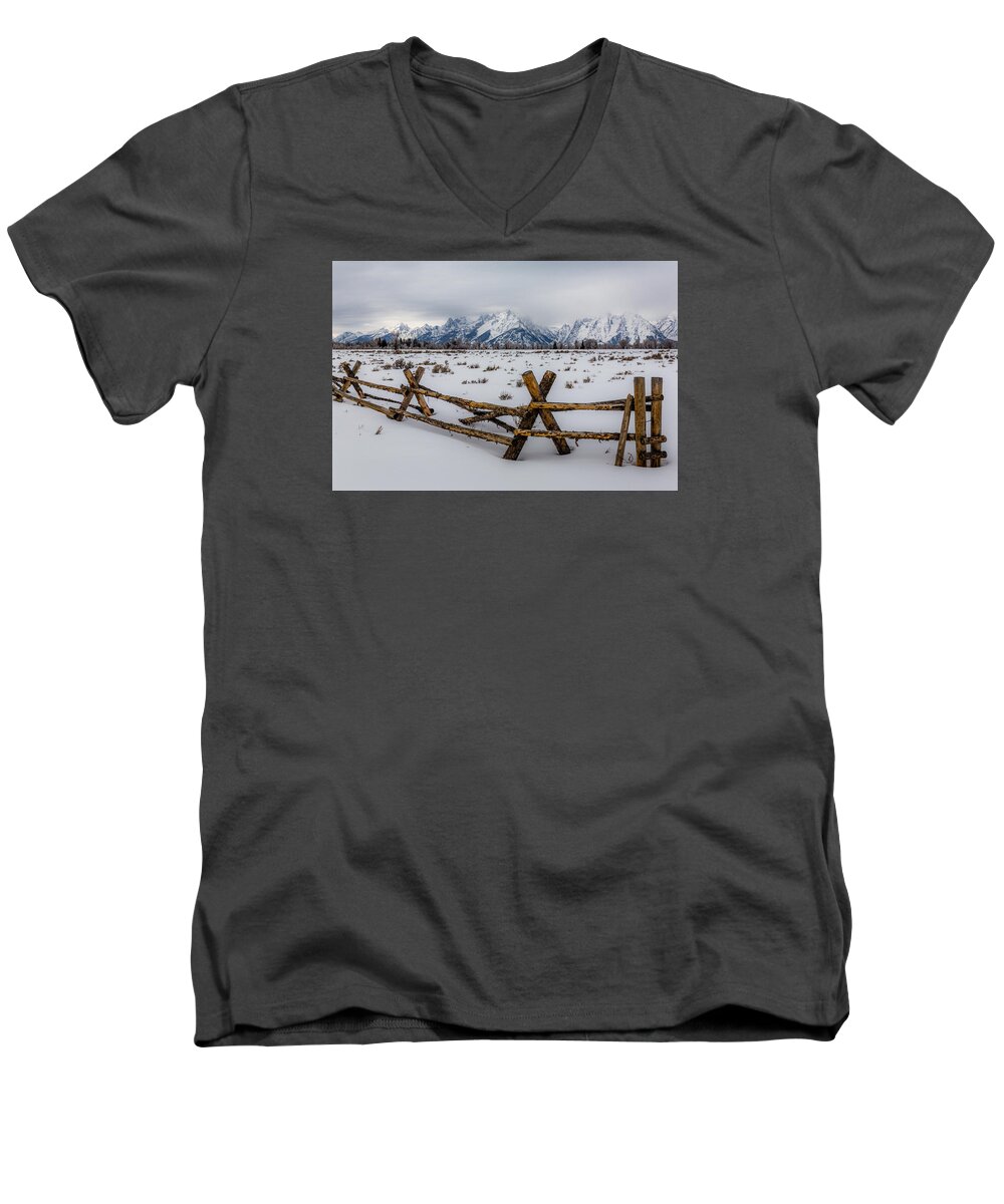 Mountains Men's V-Neck T-Shirt featuring the photograph Teton Chill by Gary Migues