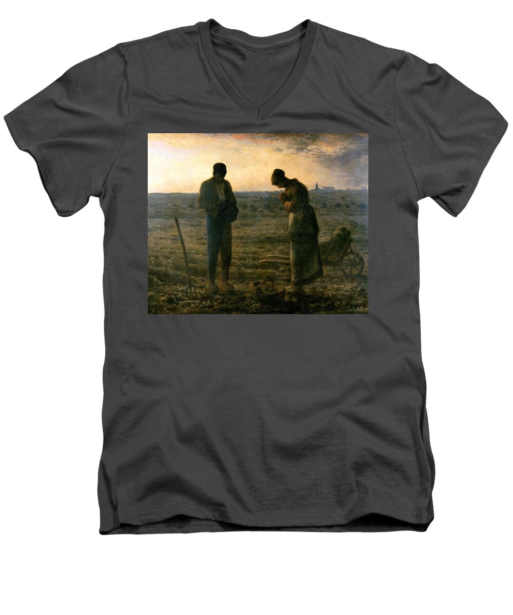 Angelus Men's V-Neck T-Shirt featuring the painting The Angelus by Troy Caperton
