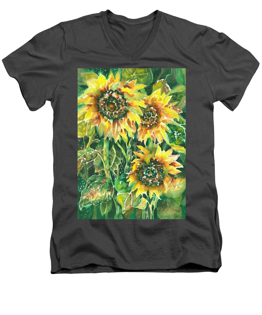 Sunflowers Men's V-Neck T-Shirt featuring the painting Three's A Crowd #1 by Ann Nicholson