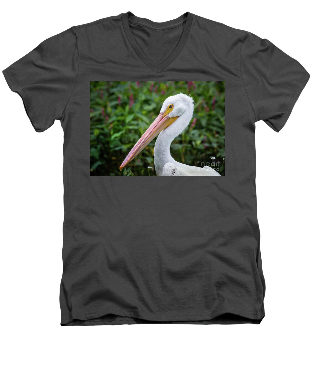 Animal Men's V-Neck T-Shirt featuring the photograph White Pelican #1 by Robert Frederick