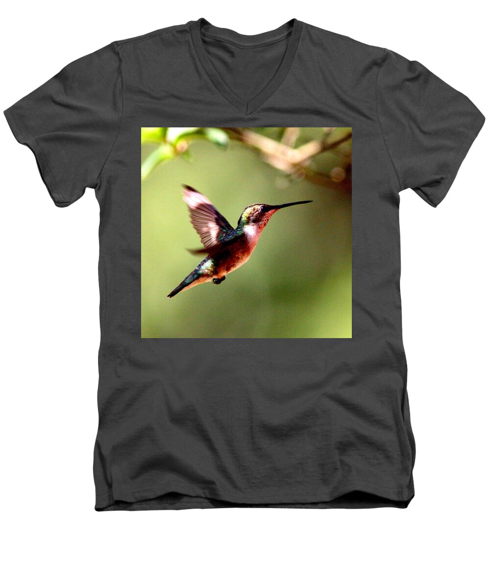 Ruby-throated Hummingbird Men's V-Neck T-Shirt featuring the photograph 103456 - Ruby-throated Hummingbird by Travis Truelove