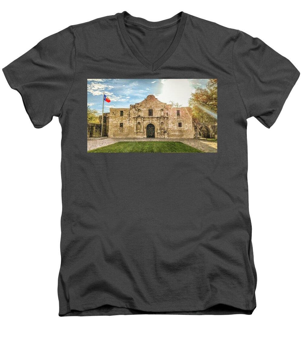 The Alamo Men's V-Neck T-Shirt featuring the photograph 10862 The Alamo by Pamela Williams