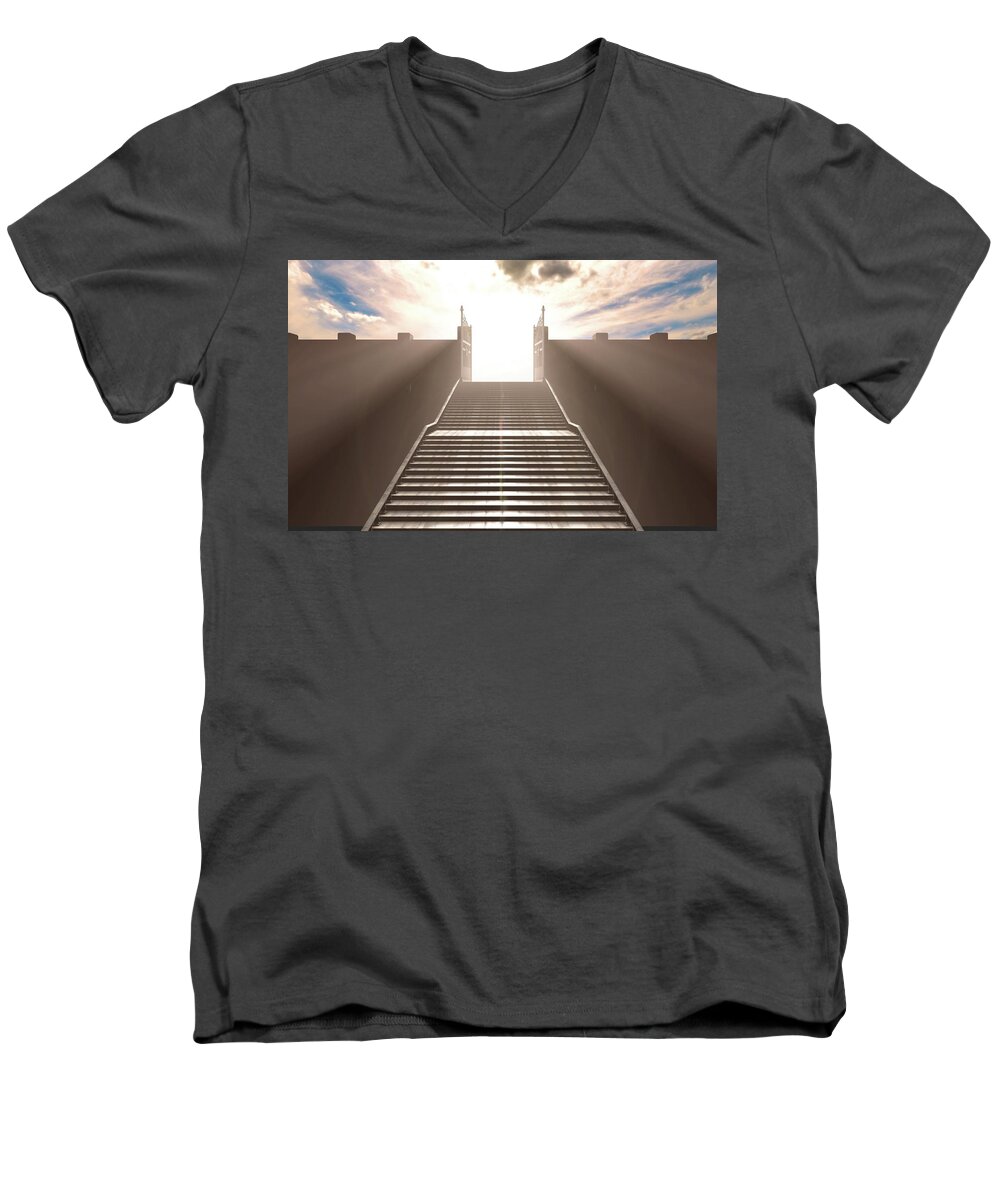 Heaven Men's V-Neck T-Shirt featuring the digital art The Stairs To Heavens Gates #12 by Allan Swart