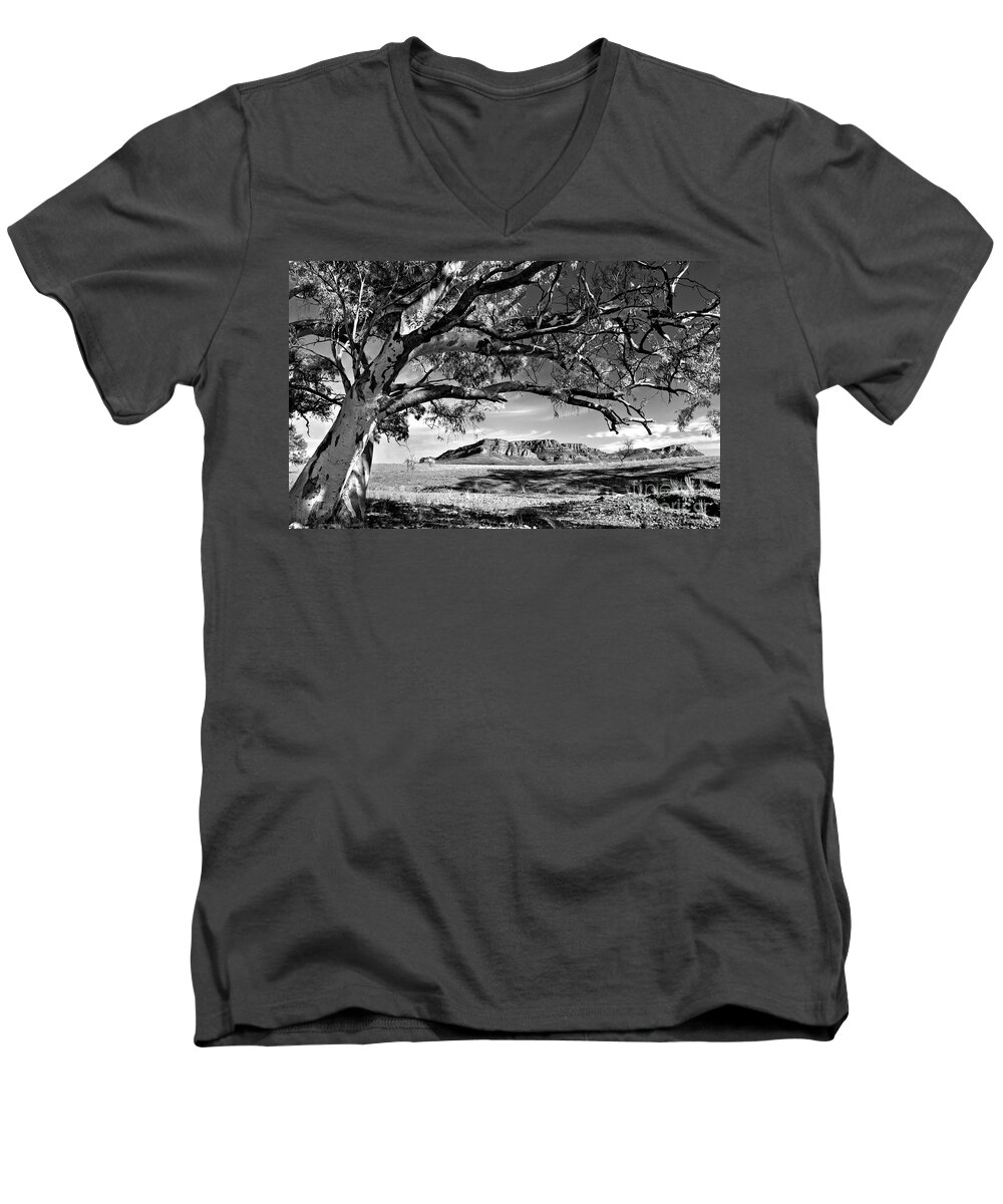 Wilpena Pound Flinders Ranges South Australia Outback Landscape B&w Black And White Monochrome Men's V-Neck T-Shirt featuring the photograph Wilpena Pound #12 by Bill Robinson