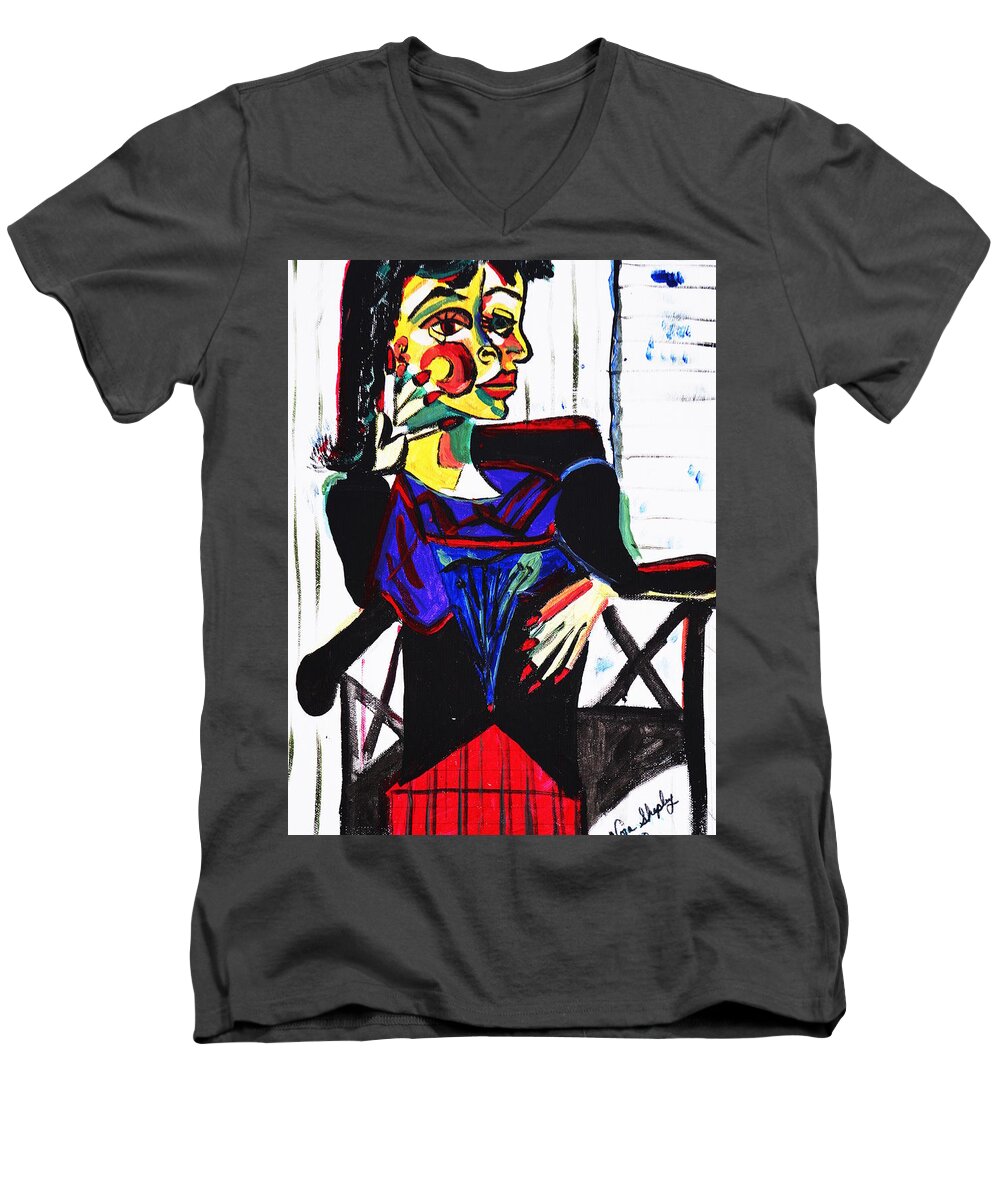 Picasso By Nora Men's V-Neck T-Shirt featuring the painting Picasso By Nora by Nora Shepley
