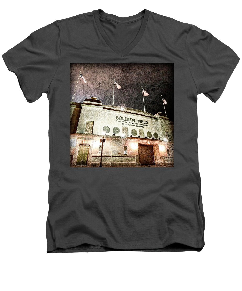 Soldier Men's V-Neck T-Shirt featuring the photograph 1307 Vintage Soldier Field by Steve Sturgill