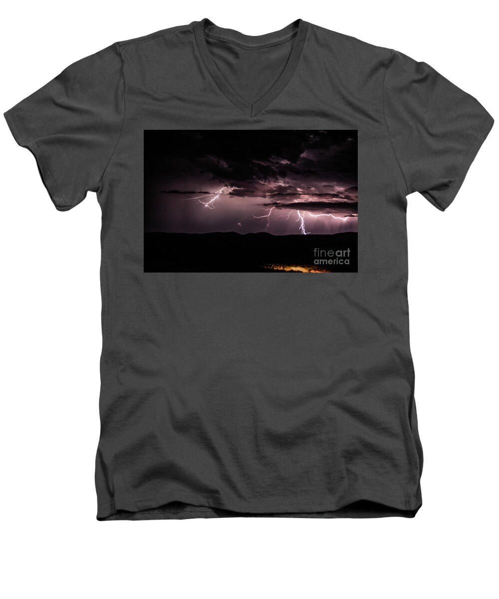 Lightning Men's V-Neck T-Shirt featuring the photograph Lightning #17 by Mark Jackson