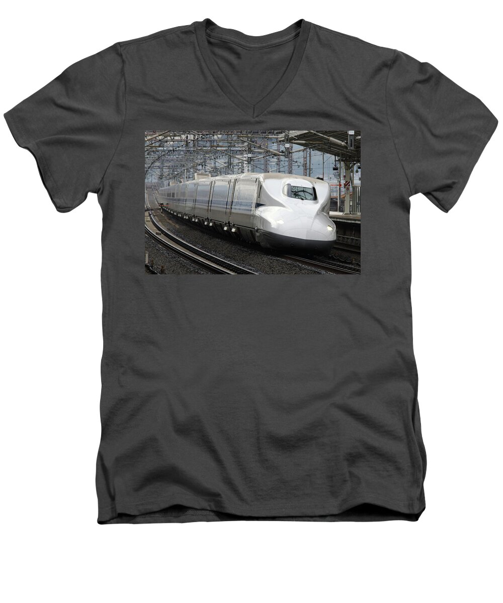 Train Men's V-Neck T-Shirt featuring the digital art Train #18 by Maye Loeser