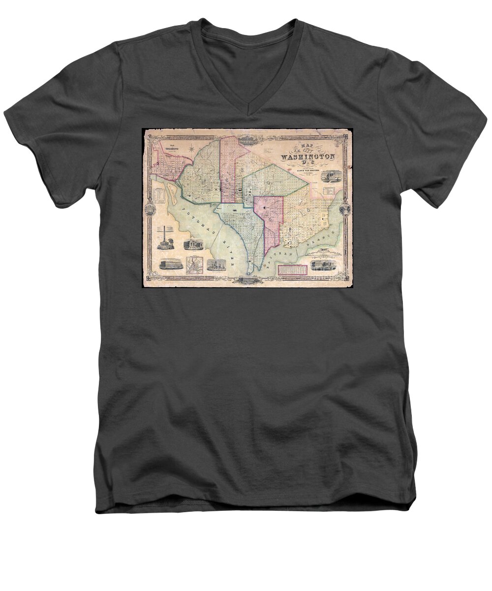 1822 Map Of Washington Dc Men's V-Neck T-Shirt featuring the photograph 1851 Washington DC Map by Jon Neidert