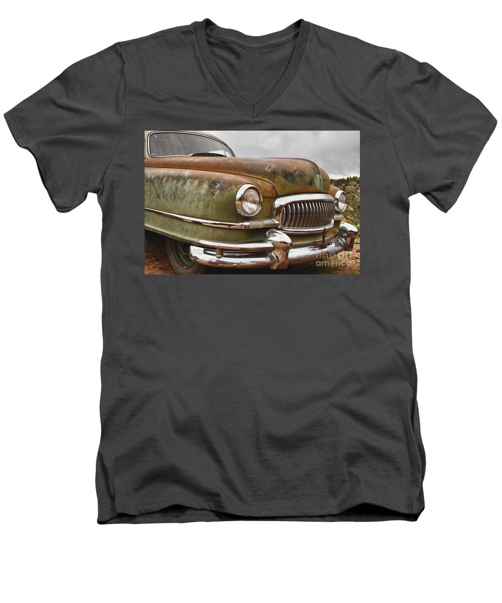 1951 Men's V-Neck T-Shirt featuring the photograph 1951 Nash Ambassador Hydramatic Front End by James BO Insogna