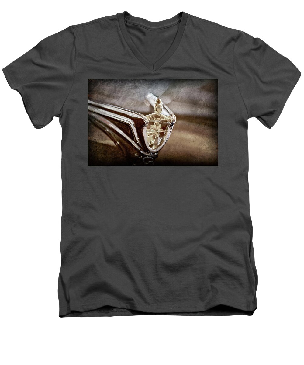 1956 Lincoln Premiere Convertible Hood Ornament Men's V-Neck T-Shirt featuring the photograph 1956 Lincoln Premiere Convertible Hood Ornament -2797ac by Jill Reger