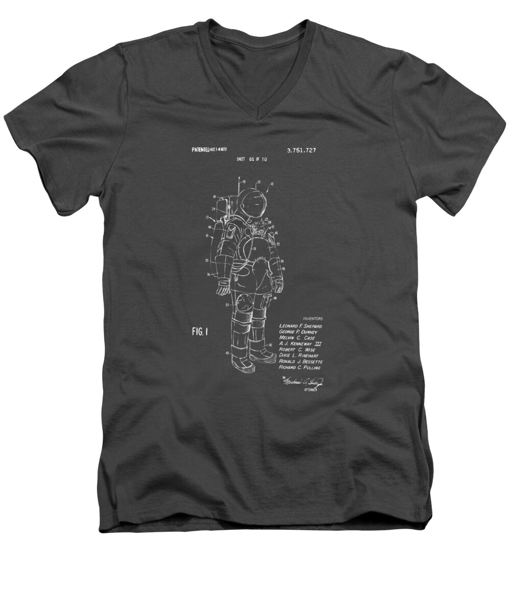 Space Suit Men's V-Neck T-Shirt featuring the digital art 1973 Space Suit Patent Inventors Artwork - Gray by Nikki Marie Smith