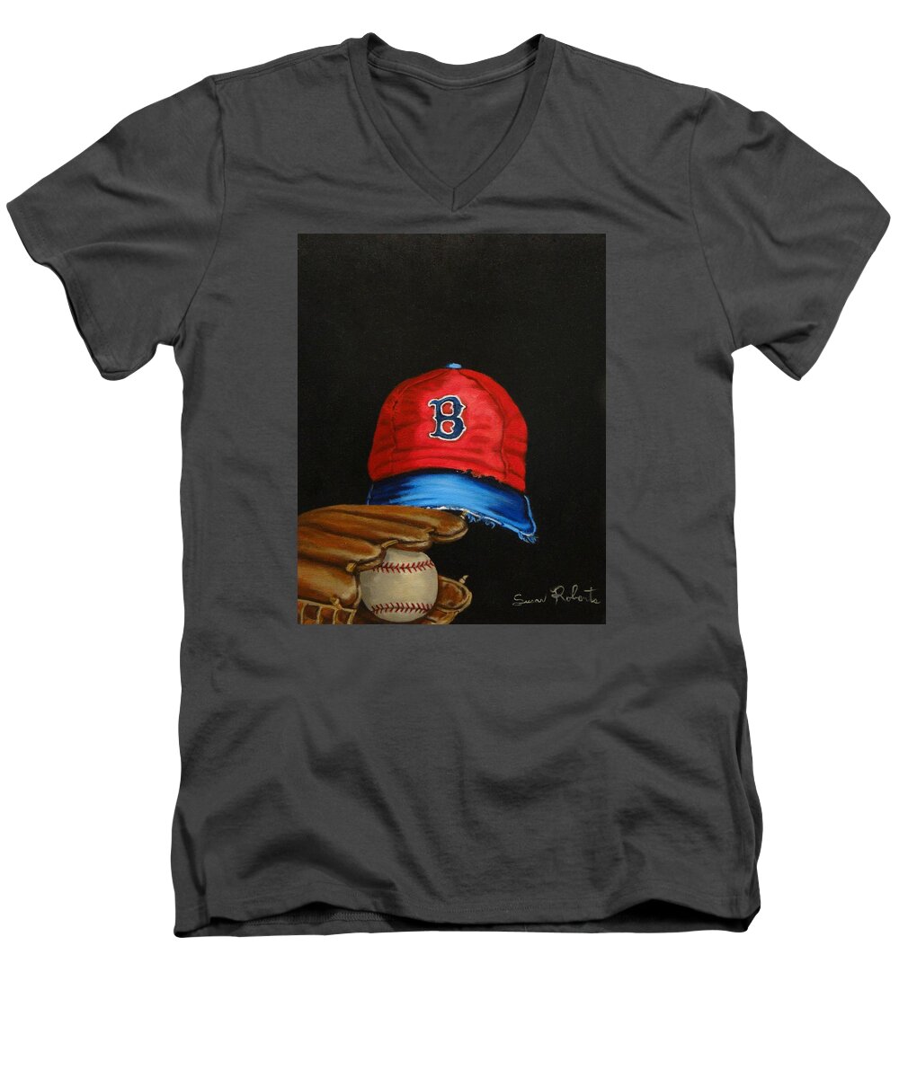 1975 Red Sox Men's V-Neck T-Shirt featuring the painting 1975 Red Sox by Susan Roberts