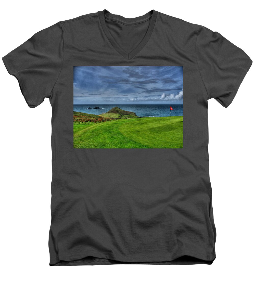 Golf Men's V-Neck T-Shirt featuring the photograph 1st green Cape Cornwall Golf Club by Chris Thaxter