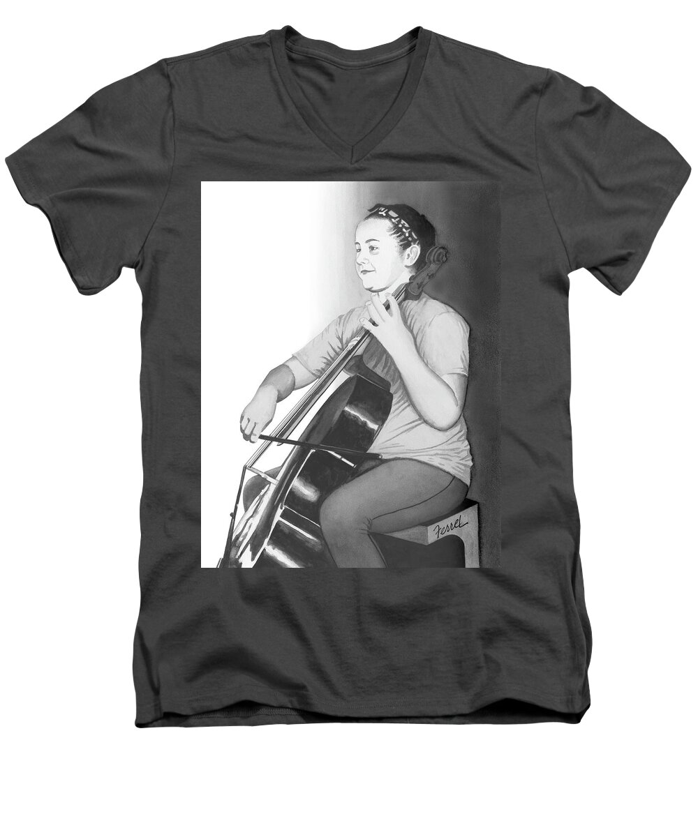 Music Men's V-Neck T-Shirt featuring the painting Alaina #1 by Ferrel Cordle
