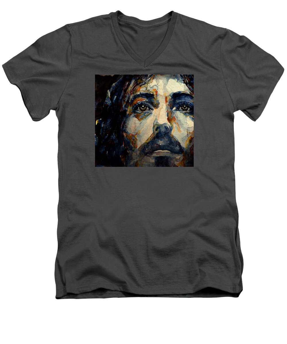 Jesus Men's V-Neck T-Shirt featuring the painting Jesus Christ #2 by Laur Iduc