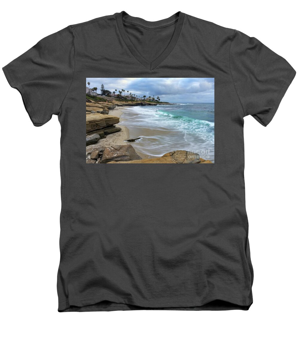 La Jolla Men's V-Neck T-Shirt featuring the photograph La Jolla Shores #3 by Eddie Yerkish