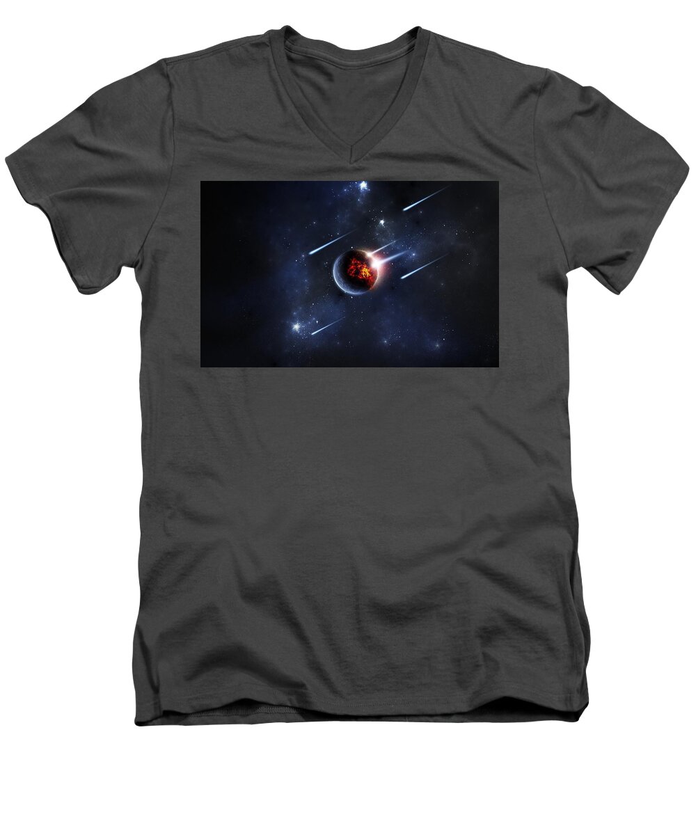 Planet Men's V-Neck T-Shirt featuring the digital art Planet #2 by Maye Loeser