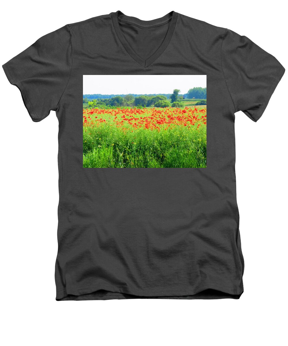 Landscapes Men's V-Neck T-Shirt featuring the photograph Poppy Fields by Vesna Martinjak