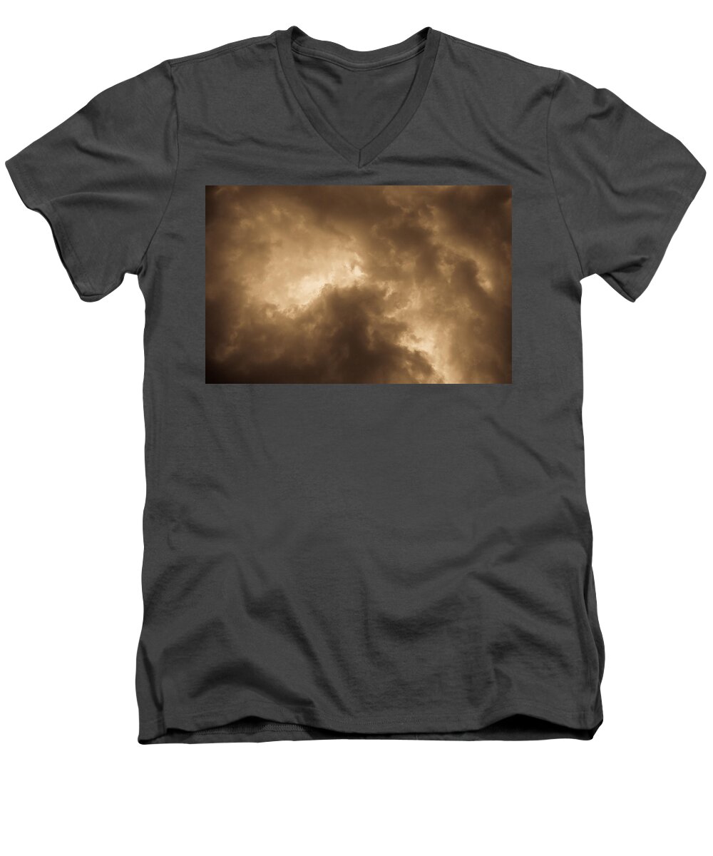 Sepia Sepia Toned Men's V-Neck T-Shirt featuring the photograph Sepia Clouds #2 by David Pyatt