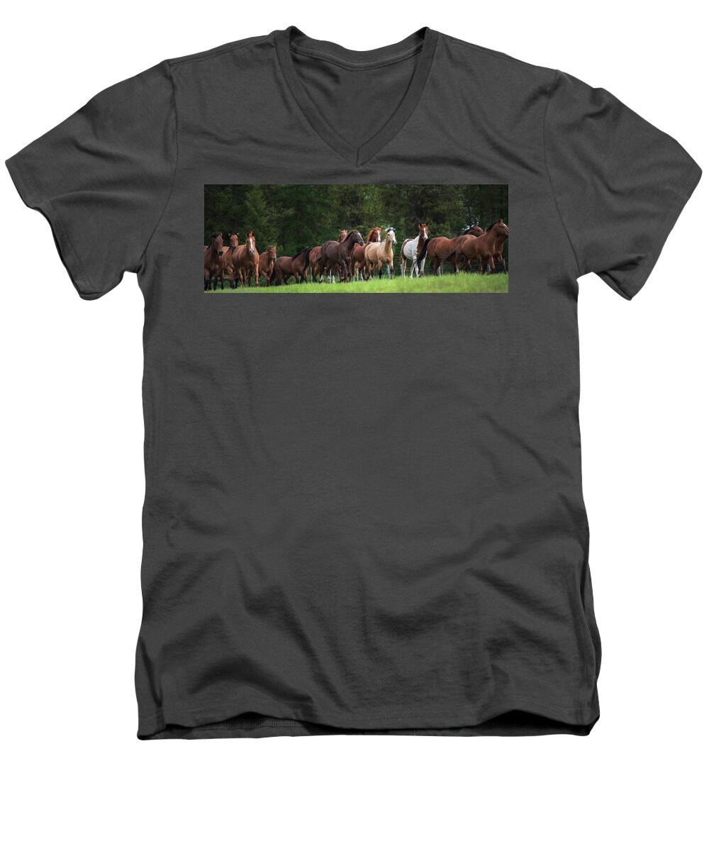 Horses Men's V-Neck T-Shirt featuring the photograph The Herd #2 by Ryan Courson