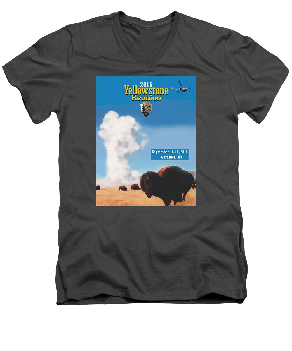 Yellowstone National Park Men's V-Neck T-Shirt featuring the digital art 2016 Yellowstone NPS Reunion by Les Herman