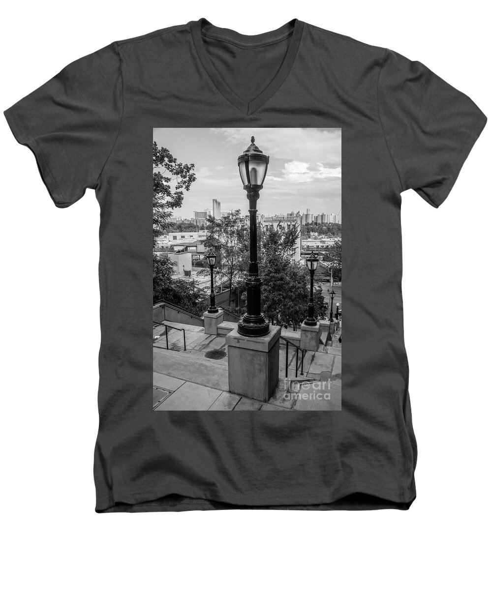 2016 Men's V-Neck T-Shirt featuring the photograph 215th Street Stairs by Cole Thompson