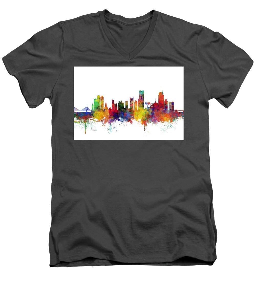 Boston Men's V-Neck T-Shirt featuring the digital art Boston Massachusetts Skyline #27 by Michael Tompsett