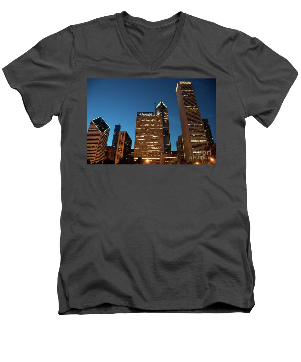 Amoco Building Men's V-Neck T-Shirt featuring the photograph A View from Millenium Park at Dusk #4 by David Levin
