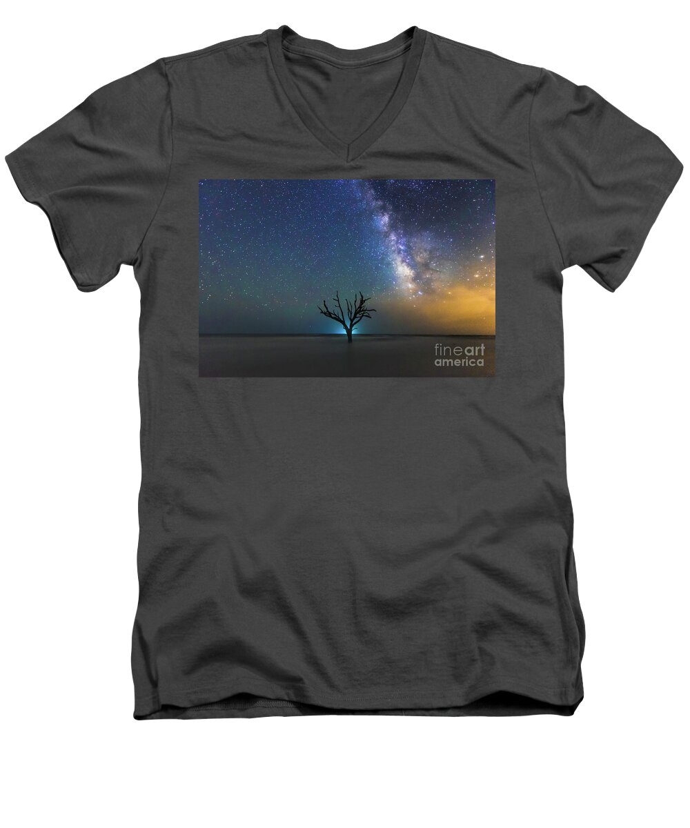 Edisto Island Men's V-Neck T-Shirt featuring the photograph Edisto Island Milky Way #3 by Robert Loe